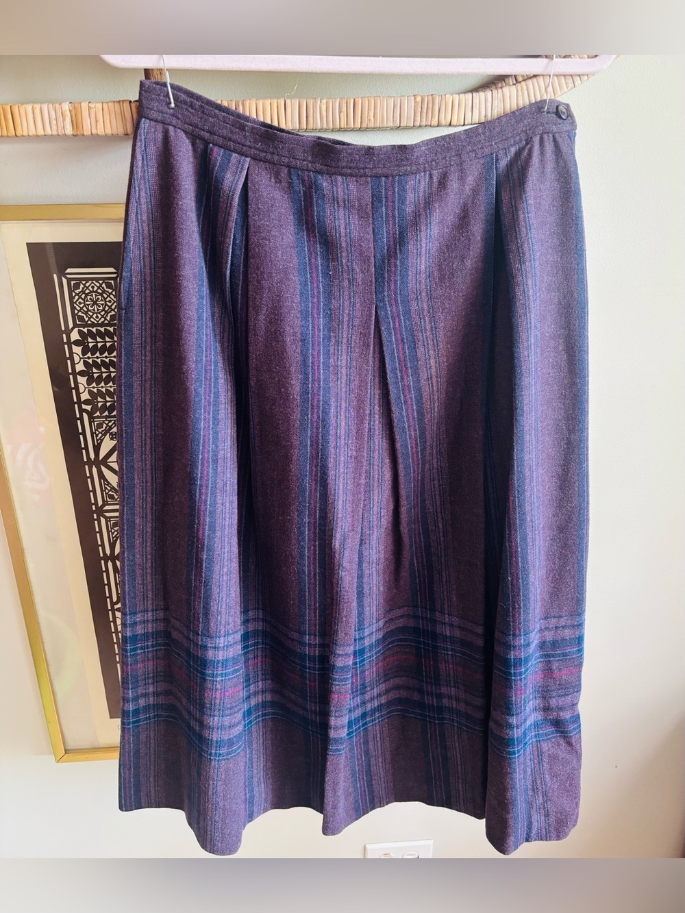 Pendleton Vintage Purple Plaid Wool A-Line Midi Skirt